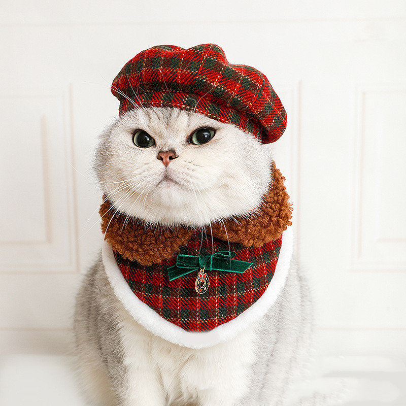 Festive Pet Christmas Cat Hat and Bib Dress Up Apparel