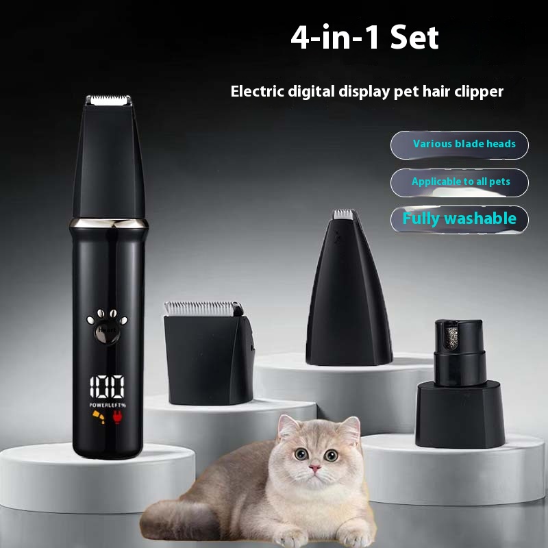 4-in-1 Electric Pet Shaver Set with Digital Display for Washing Dogs & Cats Scissors