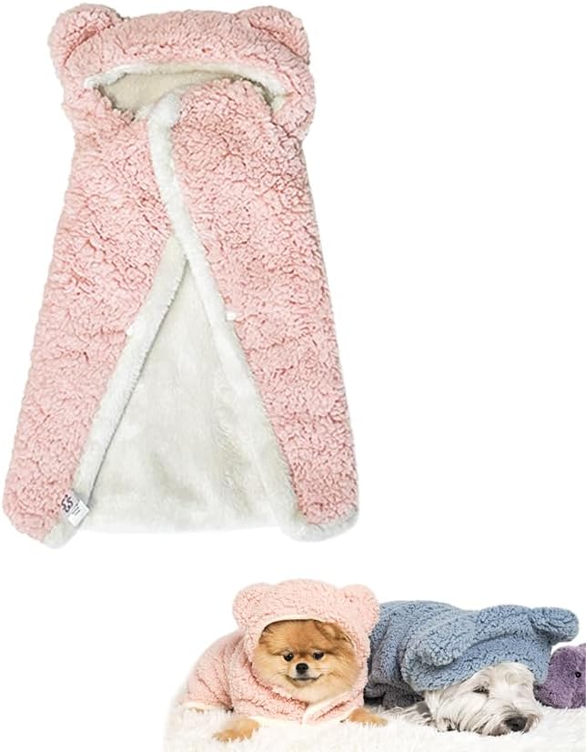 Teddy Bear Pet Cape Blanket with Hood - Polar Fleece Dog & Cat Snuggie for Winter Costume