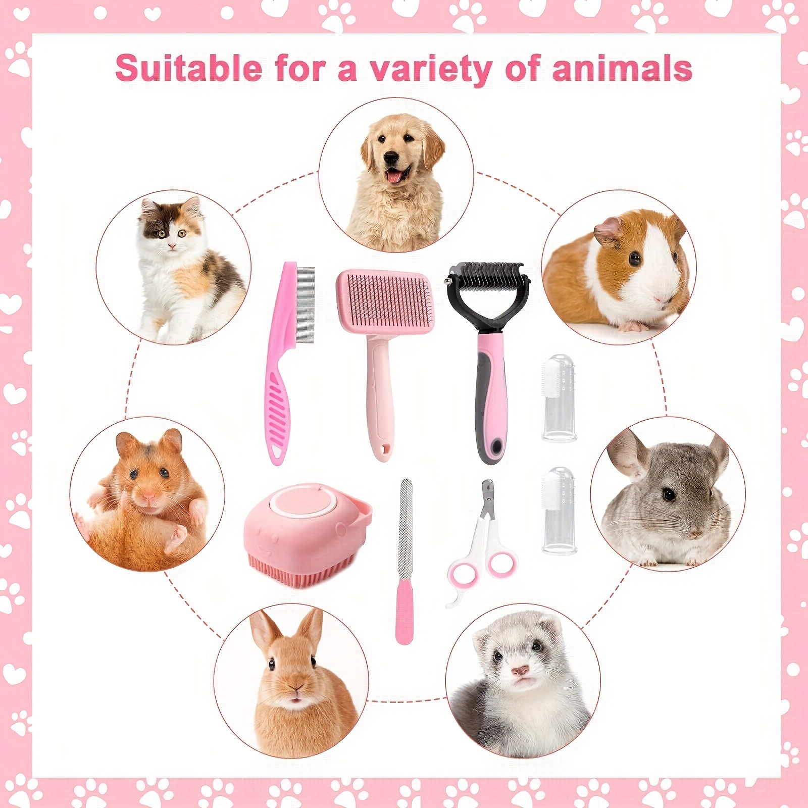 8-Piece Self-Cleaning Dog Grooming Tools Set for Pet Beauty & Care