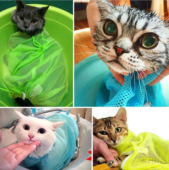 Adjustable Pet Soft Cat Grooming Bag - Multifunctional Polyester Shower Mesh for Cat Washing & Nail Trimming