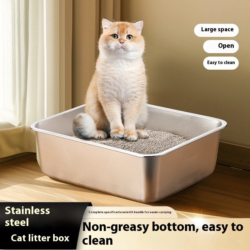 Durable Anti-Wear & Anti-Corrosion Stainless Steel Litter Box - Large Size