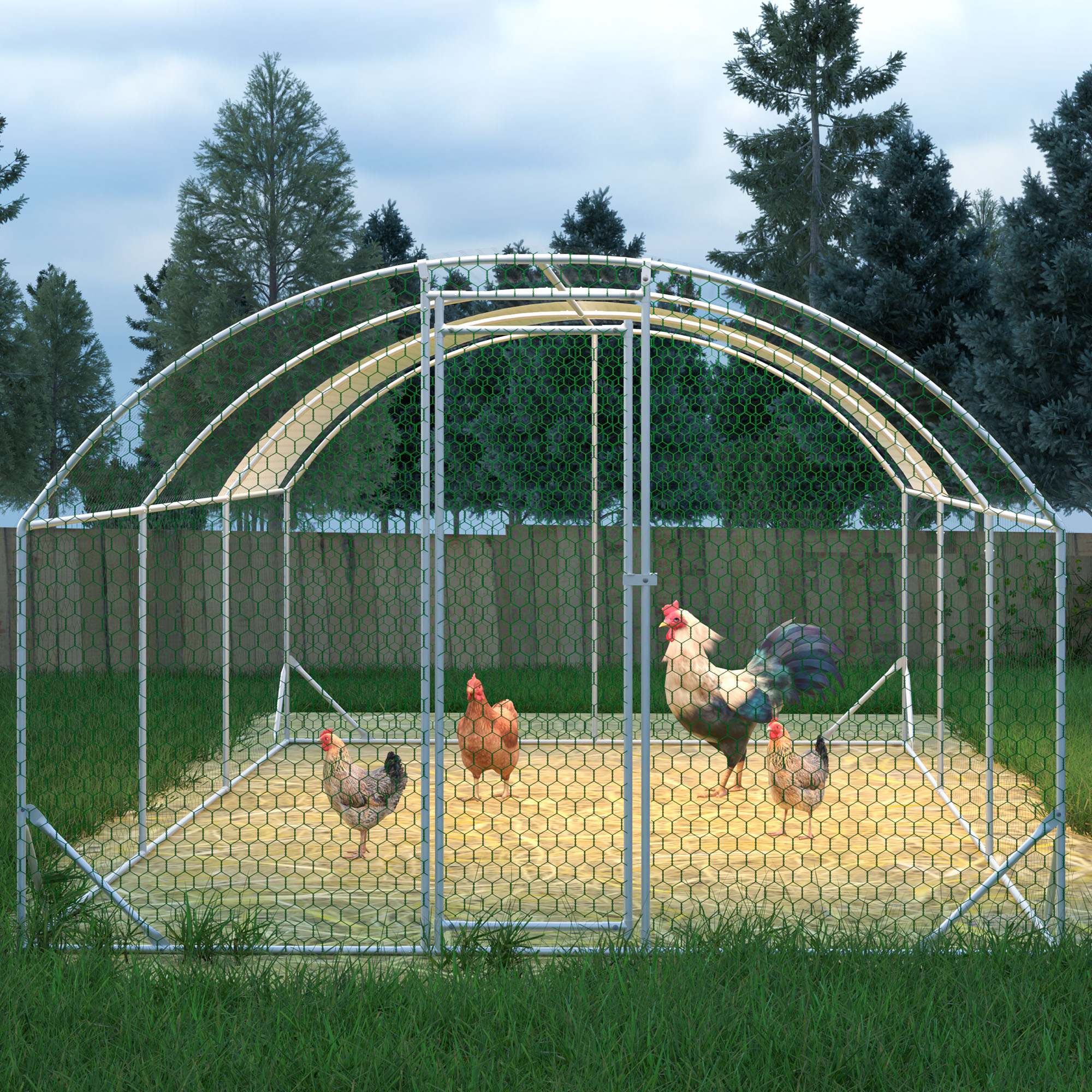 Spacious Metal Chicken Coop with Waterproof Anti-UV Cover - Dome-Shaped Walk-In Chicken Run for Outdoor and Farm Use, 9.84 X 19.68 X 6.56 Ft