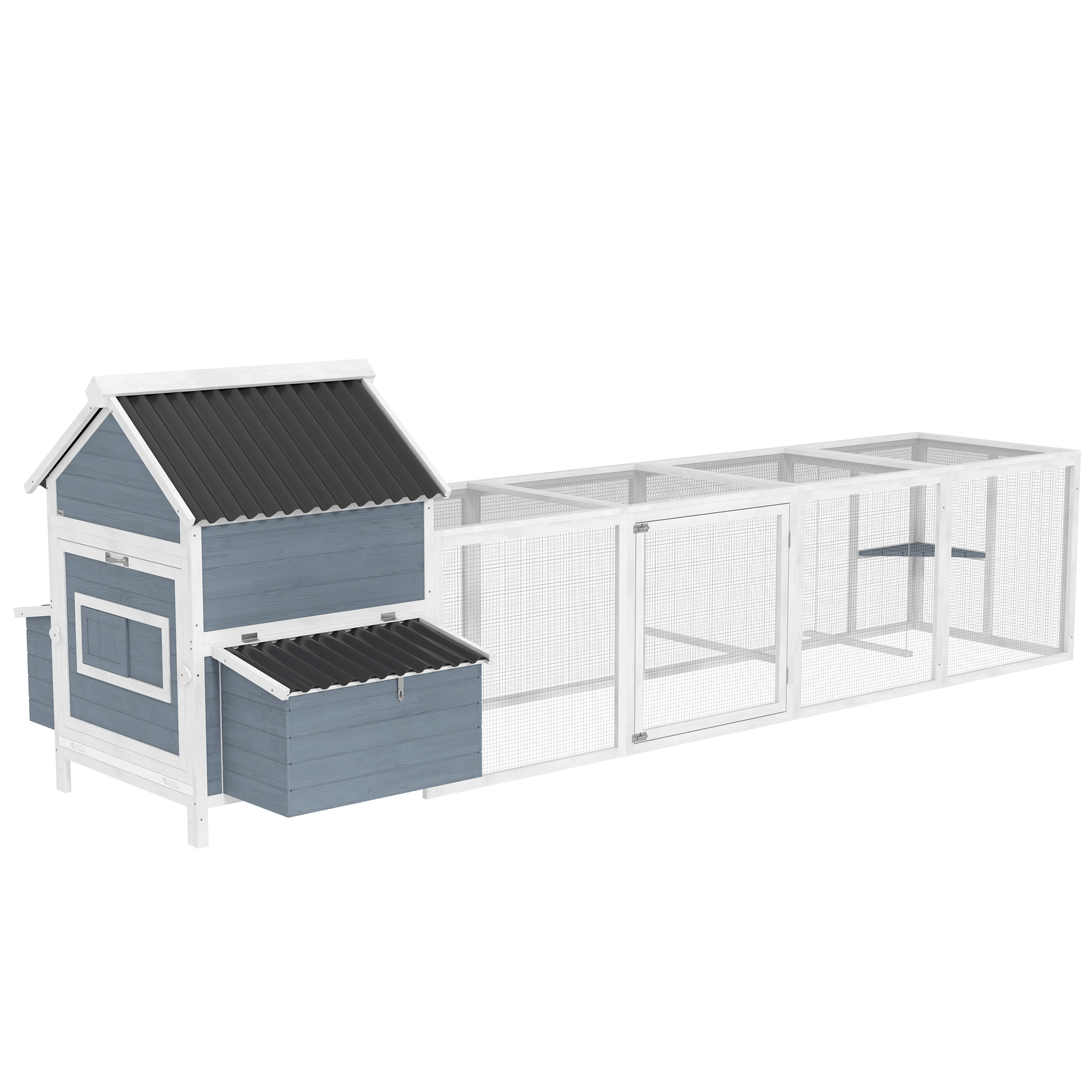 156 Extra Large Wooden Chicken Coop for 10-15 Chickens - 2 Nesting Boxes, Run Cage & Waterproof Wave Roof in Light Gray