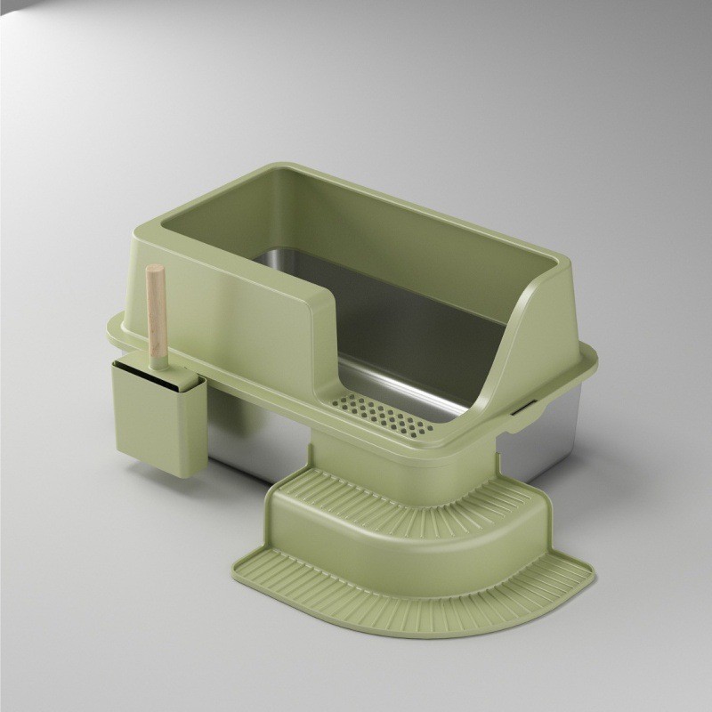 Oversized Semi-closed Stainless Steel Litter Box for Cats - Durable & Stylish