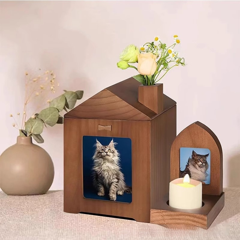 Solid Wood Pet Urn - Elegant Memorial Box for Animal Cremation & Funeral