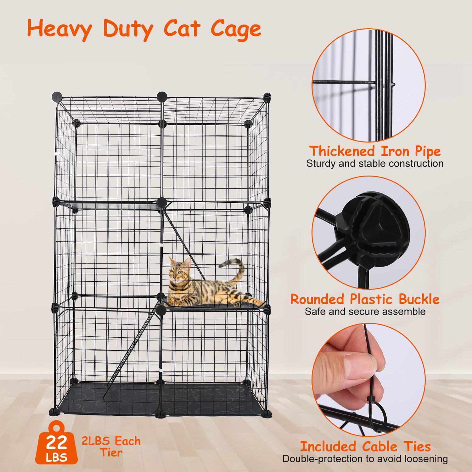 Cat Cage DIY Indoor Pet House - Detachable 3-Layer Playpen with 3 Doors for Kittens, Puppies, and Rabbits