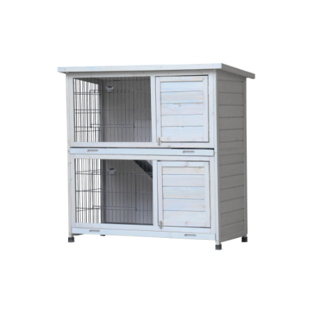 Outdoor Rabbit Hutch - 2-Story Indoor Rabbit Cage with Run, Bunny Cage Featuring 2 Removable No-Leak Trays, Non-Slip Ramp, Waterproof Roof, and Fence for Small Animals