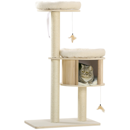 PawHut 3-Level Cat Tree with Sisal Scratching Posts, Soft Cushions & Badminton Toy for Playful Cats