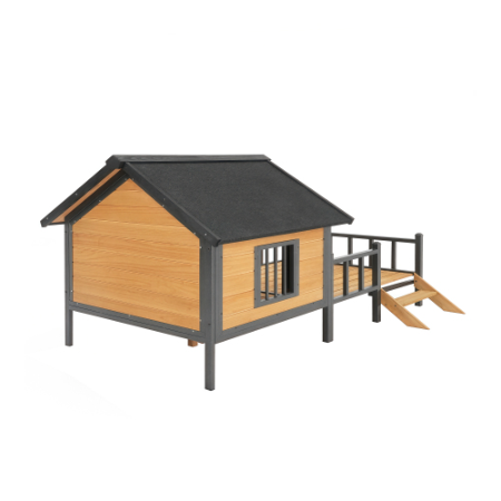 Spacious Outdoor Wooden Dog Kennel in Cabin House Style with Porch