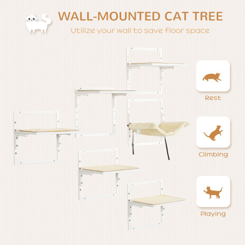 PawHut 6-Piece Adjustable Modern Cat Wall Shelves for Indoor Cats - Jumping Platforms
