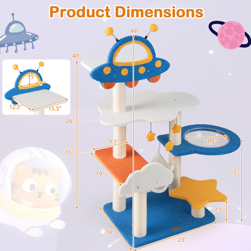 49-Inch Tall Cat Tree with UFO Top Perch, Space Capsule Design, and Sisal Scratching Posts