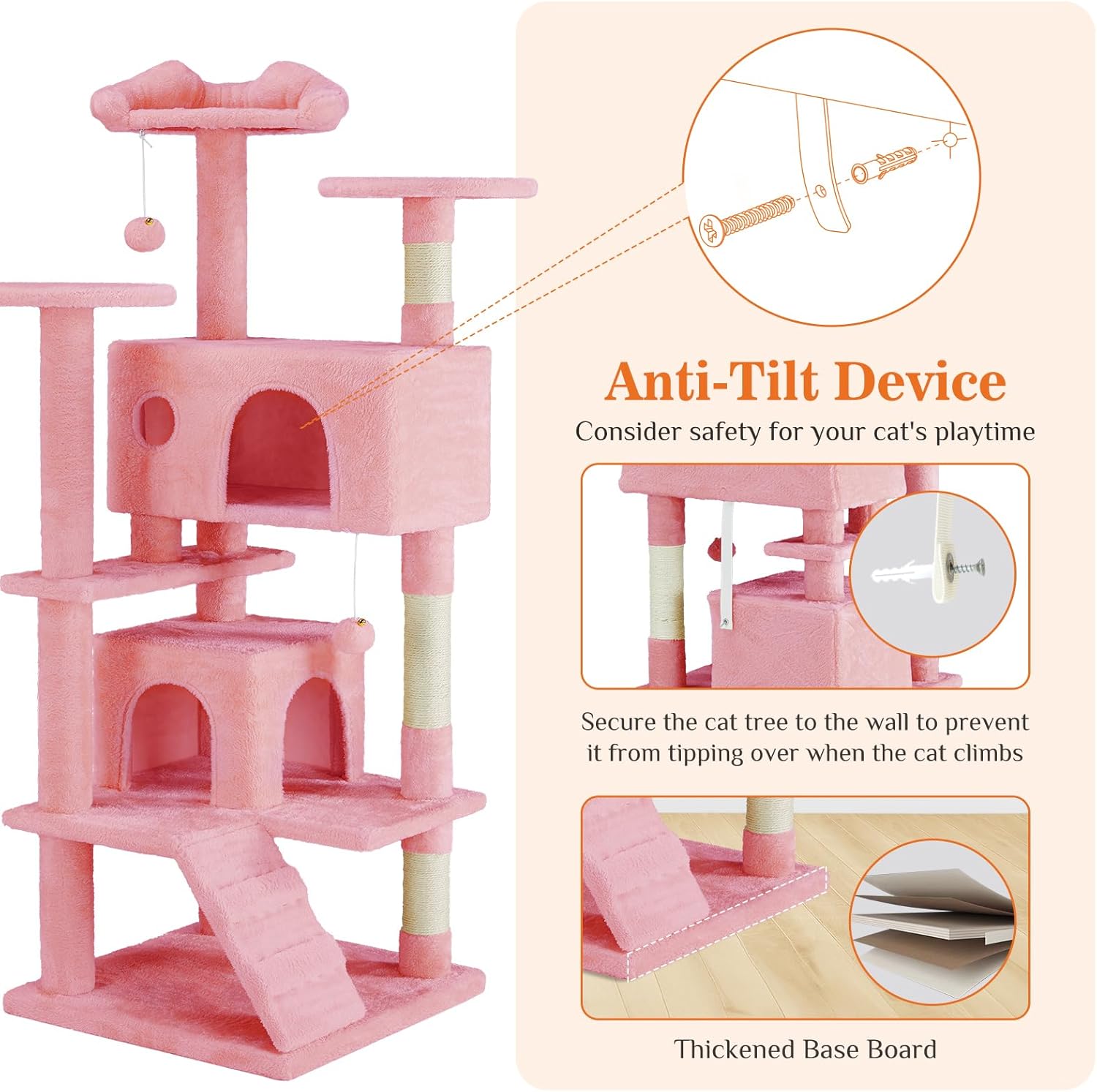54 - Cat Tree Tower - Multi-Level Indoor Apartment with Sisal Grab Post, Ladder, Plush Toys for Rest and Play