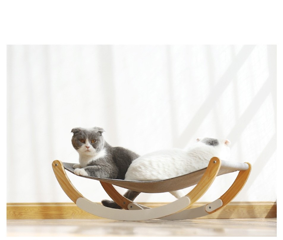 Solid Wood Cat Rocking Hammock - Versatile Dual Purpose Design for Comfort