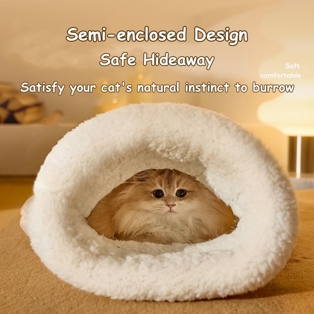 Cozy Cat Sleeping Bag for Indoor Cats - Soft Plush Self-Warming Cat Bed Cave, Fluffy Tunnel Hideaway, Perfect Winter Cat Sack for Kittens and Adult Cats