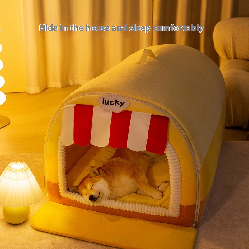 Large Dog Painted Pet Bed for Autumn and Winter Comfort