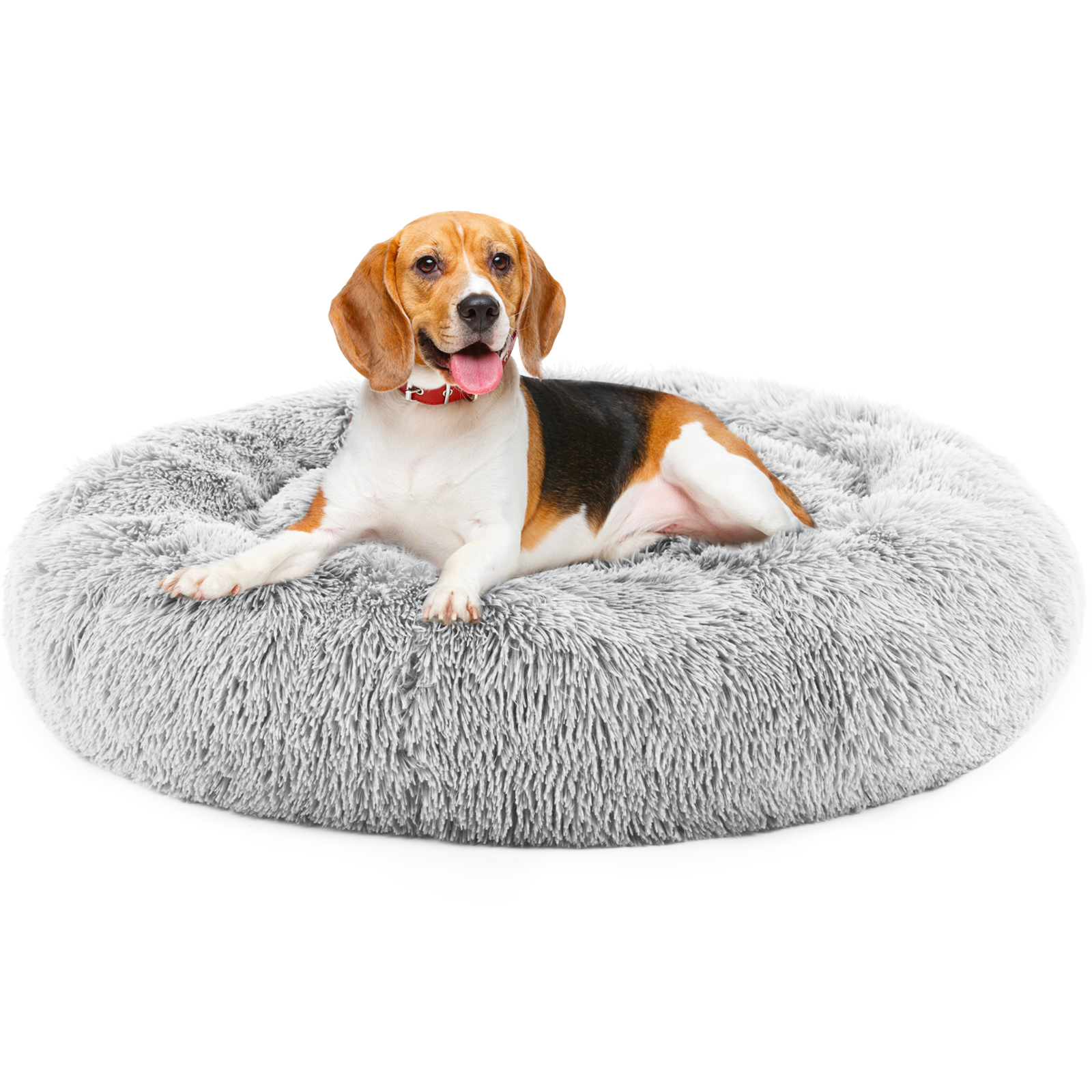 24 Inch Anti-Slip Round Fluffy Plush Faux Fur Cat Bed for Pets Up to 25 Lbs