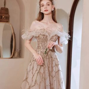 Stylish Off-Shoulder Dress for Annual Conference Host Engagement