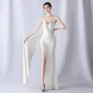 Shaping Fishbone Waist-Tight Heavy Industry Beads Elegant Evening Dress