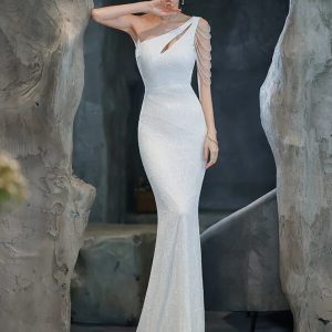 Elegant One-Shoulder High-End Affordable Luxury White Dress for Any Occasion