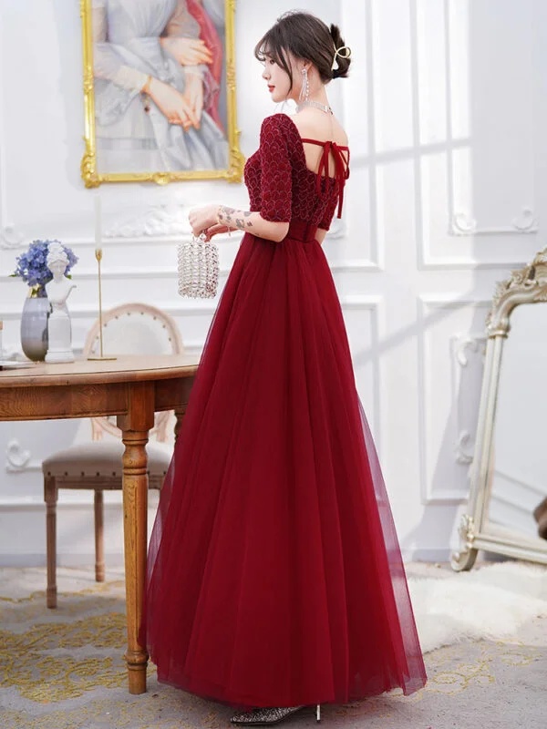 Wine Red Long Sleeve Evening Dress for Women - Perfect for Engagements - Image 5