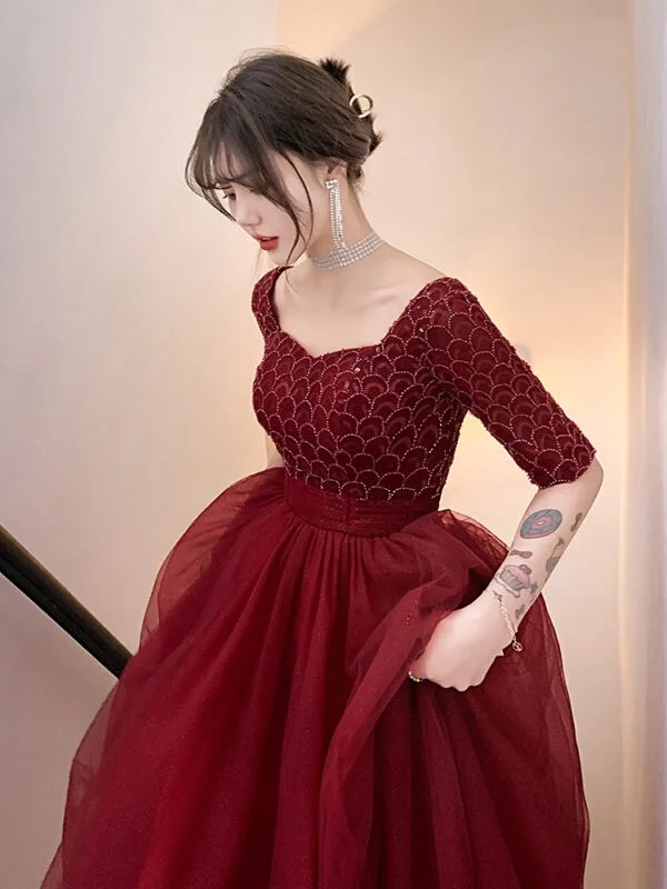Wine Red Long Sleeve Evening Dress for Women - Perfect for Engagements - Image 6