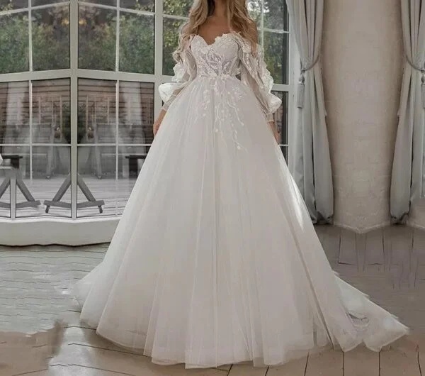 Boho Bride Off Shoulder Wedding Dresses with Puff Sleeves – Elegant Gown