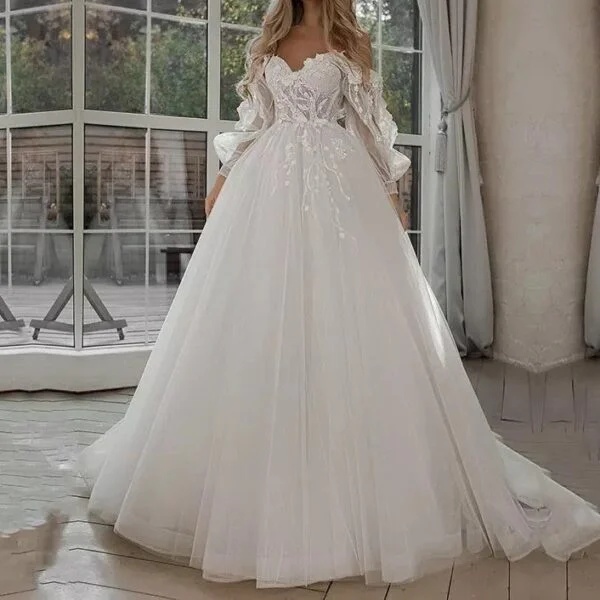 Boho Bride Off Shoulder Wedding Dresses with Puff Sleeves – Elegant Gown - Image 5