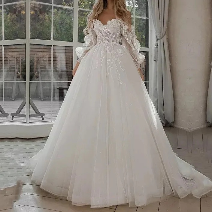 Boho Bride Off Shoulder Wedding Dresses with Puff Sleeves – Elegant Gown - Image 6