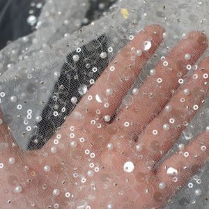 Sequined Pearl Embroidery Lace Asymmetrical Single Sleeve Dress for Elegance