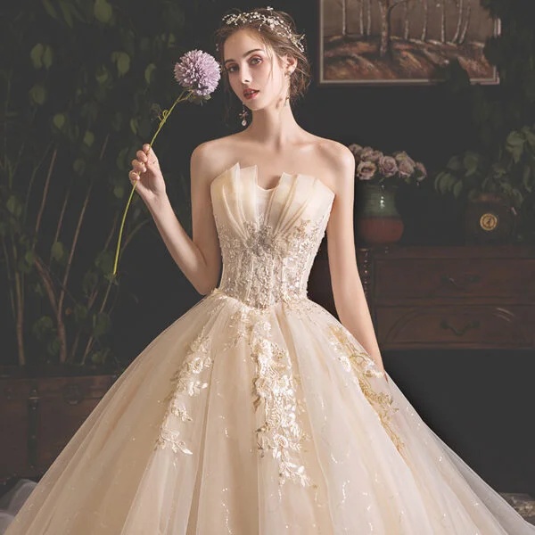 Summer Bride Mori Style Tube Top with Trailing Skirt for a Dreamy Look - Image 5