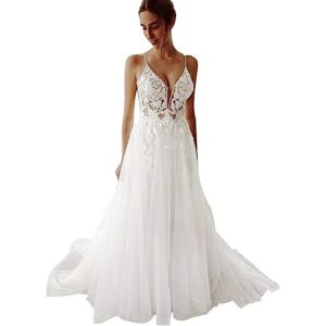Elegant Women’s Backless Wedding Dress with Lace Straps - Perfect Bridal Gown