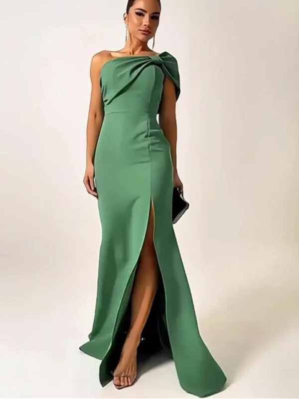 Elegant Green Bow Tube Top Evening Dress for Stunning Occasions - Image 3
