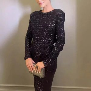 Autumn Winter Women’s Sexy Backless Sequined Evening Dress