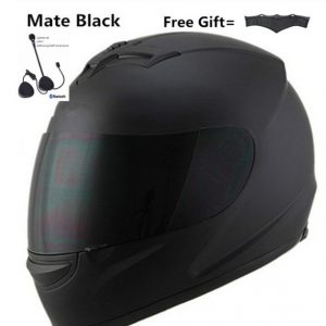 Matte Black Motorcycle Full Face Helmet with Sun Shield & Bluetooth