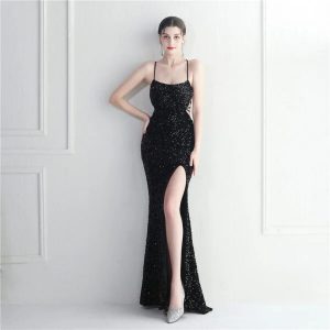 Elegant Halter Spaghetti Strap Long Fish Tail Evening Gown Dress
