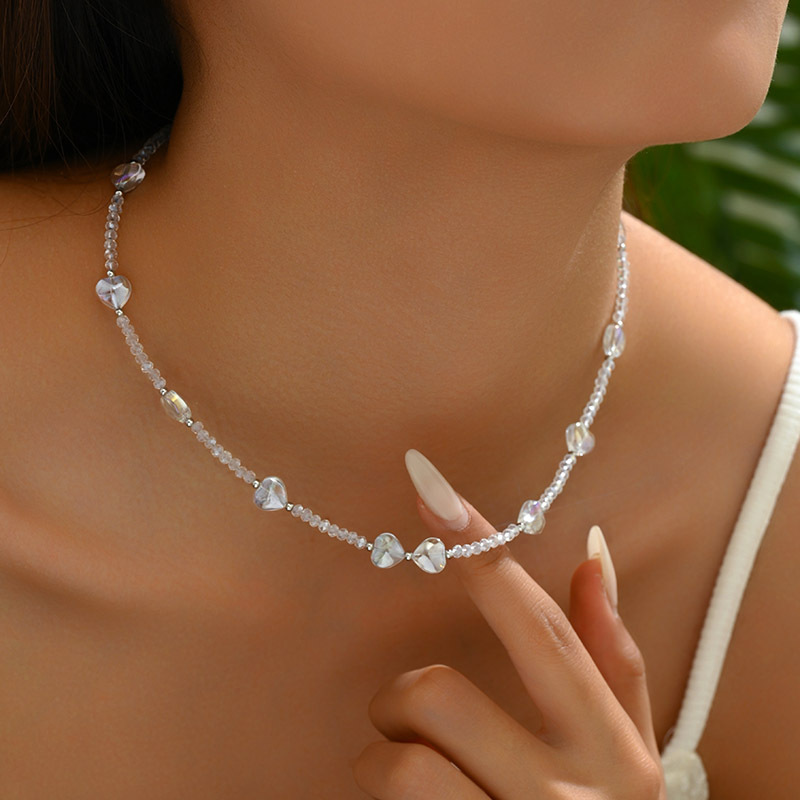 Stunning Women's Heart-shaped Crystal Necklace with Beaded Design - Image 2