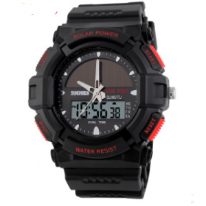 Fashionable Outdoor Sports Men's Solar Watch - Waterproof Double Display Electronic Timepiece for Students