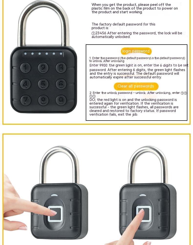 Secure Fingerprint Lock Padlock - Waterproof Anti-Theft Password Lock for Cabinets & Doors with APP Control - Image 2
