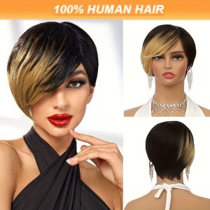 Brazil Remy Hair Non-toxic 8 Inch Short Wig - Straight Lace-free Hat with Roses, Perfect for Any Occasion