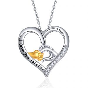 Mother and Child Hands Love Heart Pendant Necklace - I Love You Forever Jewelry for Women