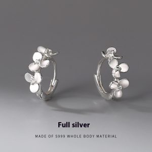 Women's S999 Zircon Circle Bracelet and Earrings Set with Fresh Flowers