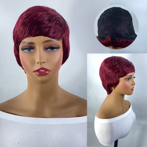 Burgundy Short Elf Haircut Wig for Ladies - Non-Toxic Human Hair, Versatile Style