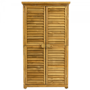 Outdoor Storage Cabinet - Wood Garden Shed with Lockable Door, Waterproof Roof & 2 Removable Shelves | Vertical Outside Storage Shed for Patio, Backyard, and Lawn