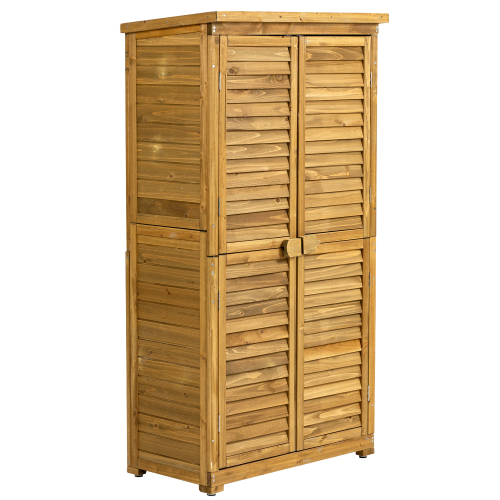 Outdoor Storage Cabinet - Wood Garden Shed with Lockable Door, Waterproof Roof & 2 Removable Shelves | Vertical Outside Storage Shed for Patio, Backyard, and Lawn - Image 3