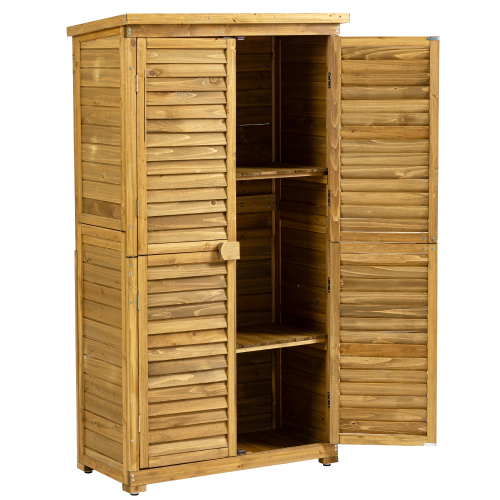 Outdoor Storage Cabinet - Wood Garden Shed with Lockable Door, Waterproof Roof & 2 Removable Shelves | Vertical Outside Storage Shed for Patio, Backyard, and Lawn - Image 4