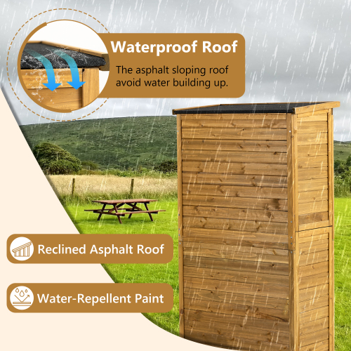 Outdoor Storage Cabinet - Wood Garden Shed with Lockable Door, Waterproof Roof & 2 Removable Shelves | Vertical Outside Storage Shed for Patio, Backyard, and Lawn - Image 5