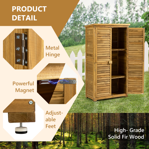 Outdoor Storage Cabinet - Wood Garden Shed with Lockable Door, Waterproof Roof & 2 Removable Shelves | Vertical Outside Storage Shed for Patio, Backyard, and Lawn - Image 7