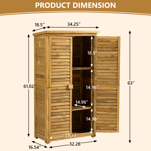 Outdoor Storage Cabinet - Wood Garden Shed with Lockable Door, Waterproof Roof & 2 Removable Shelves | Vertical Outside Storage Shed for Patio, Backyard, and Lawn - Image 8