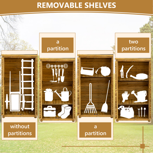 Outdoor Storage Cabinet - Wood Garden Shed with Lockable Door, Waterproof Roof & 2 Removable Shelves | Vertical Outside Storage Shed for Patio, Backyard, and Lawn - Image 9